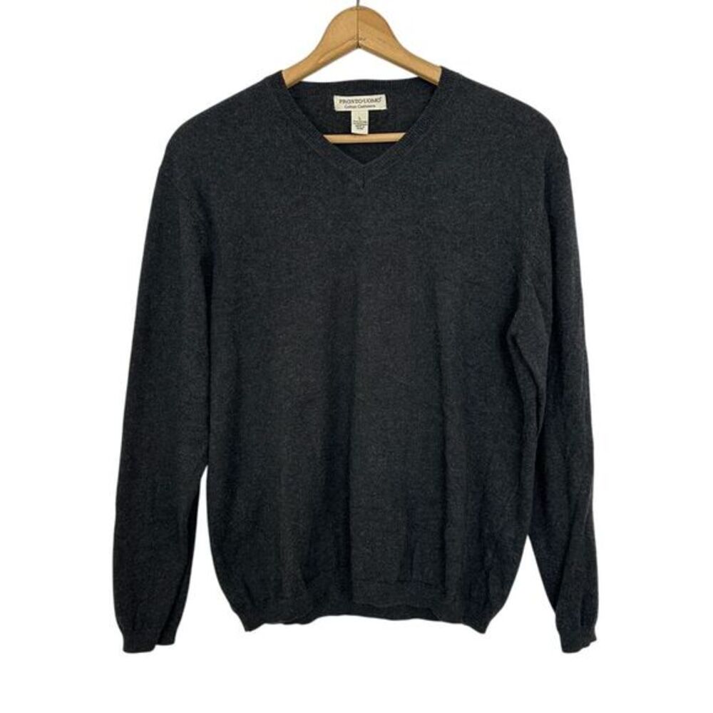 Pronto Uomo Cashmere Blend‎ Sweater V-Neck Soft Knit Gray Men's Large